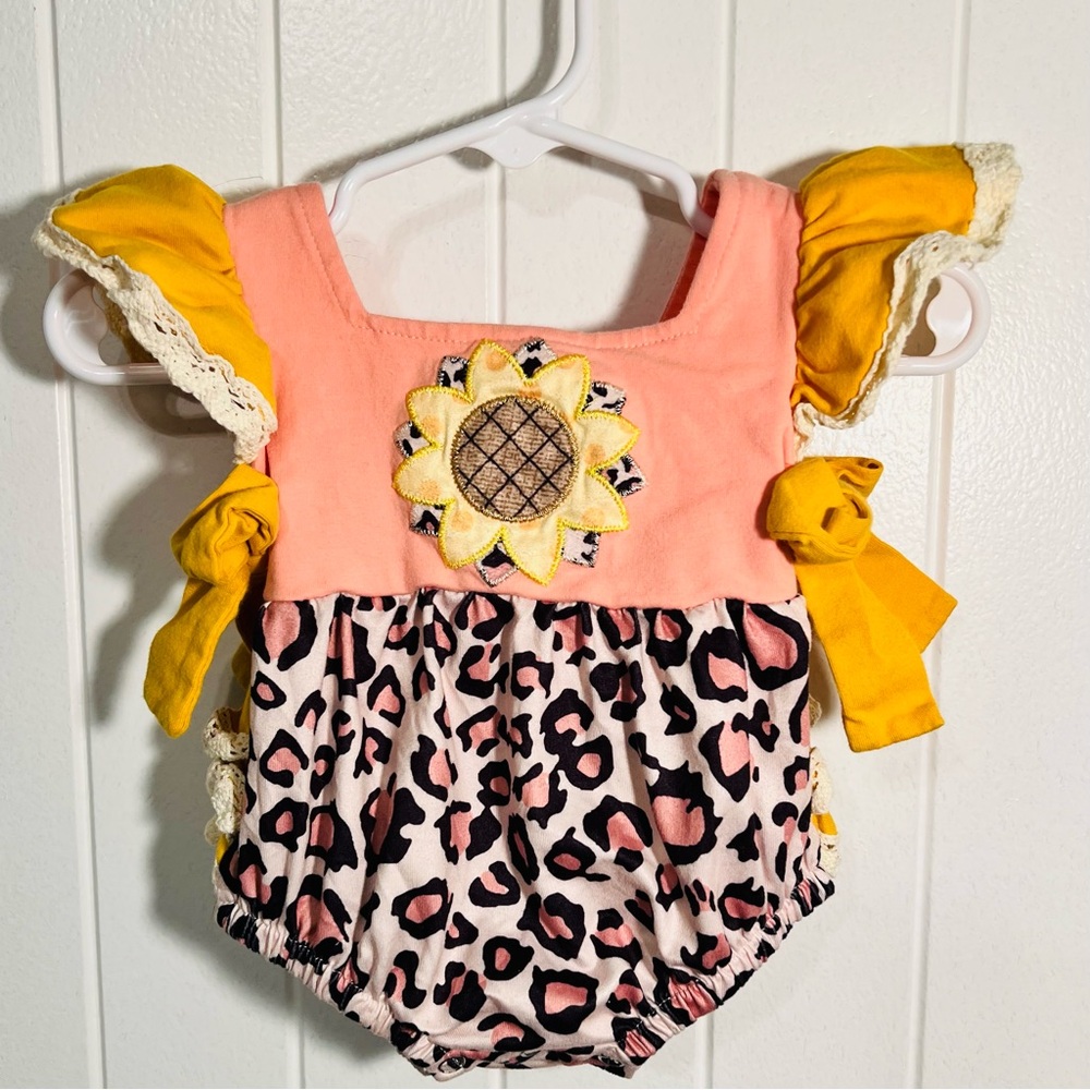 HoneyBean Sunflower Baby Romper with Leopard Print 3 Months